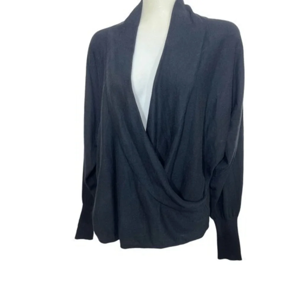 Idina Menzel Encore Wrap Sweater M Black Surplice Dolman Knit Pullover